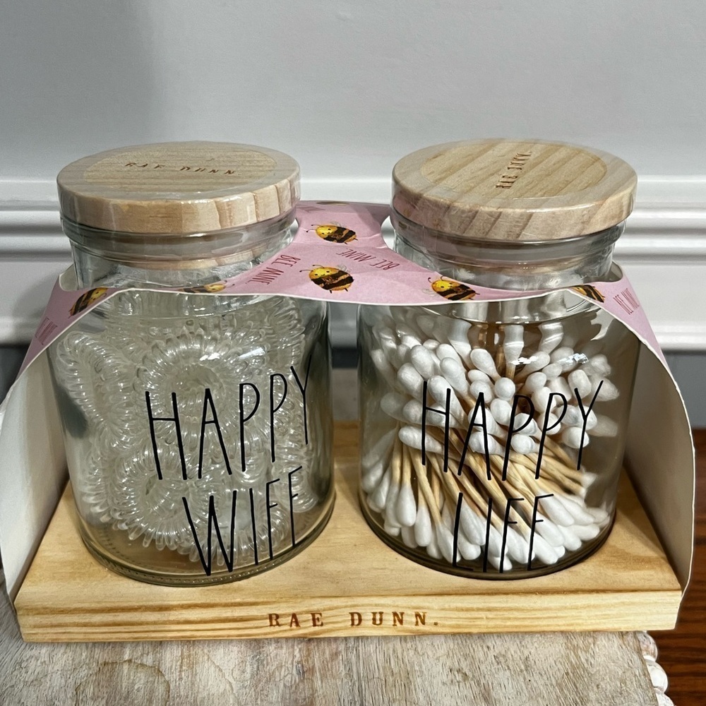 Rae Dunn - 2  filled Jars “Happy Wife” “Happy Life”